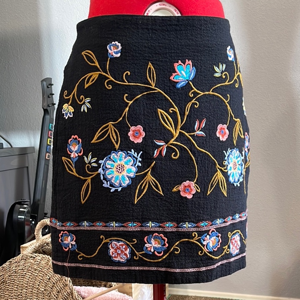 Beautiful Embroidered Black Floral Skirt